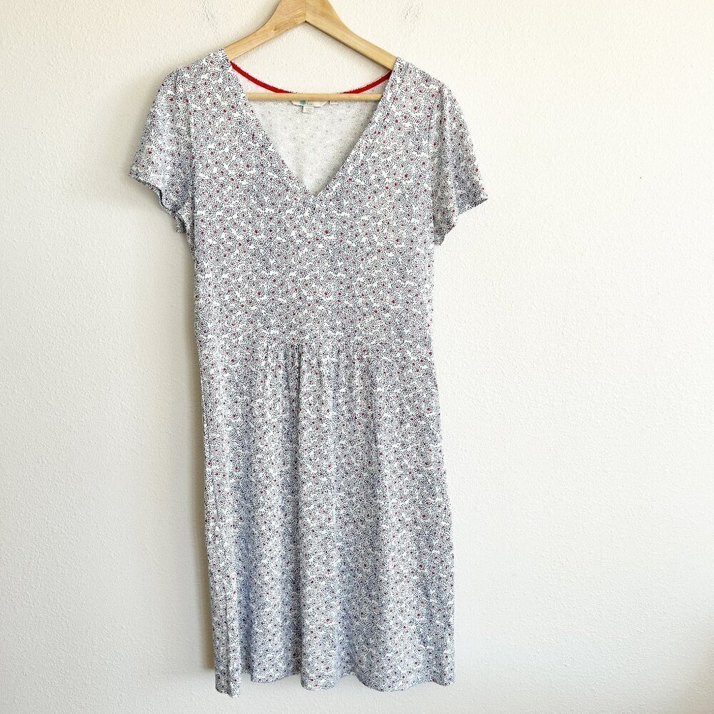 Boden Dress Blue Floral Penelope Jersey Dress V-Neck Short Sleeve